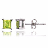 3/4 CTW Princess Green Peridot 4-Prong Stud Earrings in 0.925 White Sterling Silver (MDS170253)