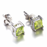 3/4 CTW Princess Green Peridot 4-Prong Stud Earrings in 0.925 White Sterling Silver (MDS170253)