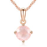 9/10 CT Round Pink Rose Quartz Solitaire 18K Rose Gold Plated Pendant Necklace in 0.925 Sterling Silver With Chain (MDS170319)