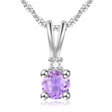 1/2 CTW Round Purple Amethyst Solitaire with Accents 18K White Gold Plated Pendant Necklace in 0.925 White Sterling Silver With Chain (MDS170322)