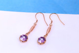 1 1/4 CTW Round Purple Amethyst Bezel Set Drop/Dangle 18K Rose Gold Plated Earrings in 0.925 Sterling Silver (MDS170354)