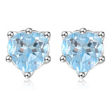 1/3 CT Heart Blue Topaz 6-Prong Stud 18K White Gold Plated Earrings in 0.925 White Sterling Silver (MDS170363)