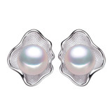Oval Pink Freshwater Pearl Stud Earrings in 0.925 White Sterling Silver (MDS210248)