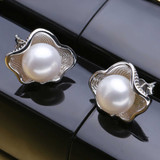 Oval Pink Freshwater Pearl Stud Earrings in 0.925 White Sterling Silver (MDS210248)