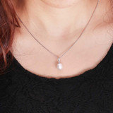 Oval Green Freshwater Pearl Halo Pendant Necklace in 0.925 White Sterling Silver With Chain (MDS210287)