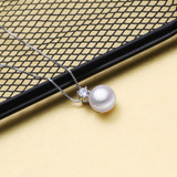 Oval Red Freshwater Pearl Halo Pendant Necklace in 0.925 White Sterling Silver With Chain (MDS210288)