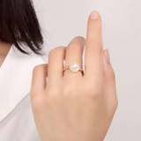 7/8 CTW Multi-shaped White Freshwater Pearl Blue White Gem Cluster Cocktail Yellow Gold Plated Ring in 0.925 Sterling Silver (MDS230206)