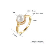7/8 CTW Multi-shaped White Freshwater Pearl Blue White Gem Cluster Cocktail Yellow Gold Plated Ring in 0.925 Sterling Silver (MDS230206)