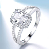 Cushion White Cubic Zirconia Solitaire with Accents Pendant Necklace in 0.925 White Sterling Silver With Chain (MDS210026)