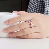 CT Round Purple Amethyst Hexagon Link Bracelet in 0.925 White Sterling Silver (MDS210183)