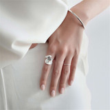Cushion Green  Split-shank Cushion Halo Cocktail Ring in 0.925 White Sterling Silver with Accents (MDS230088)