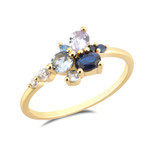 1/3 CTW Round Blue Lab Created Cubic Zirconia  Five-stone Curved Shared Prong Cocktail Ring in 0.925 Sterling Silver (MDS230108)