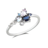 1/3 CTW Round Green Lab Created Cubic Zirconia  Five-stone Curved Shared Prong Cocktail Ring in 0.925 White Sterling Silver (MDS230111)