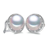 Round White Freshwater Pearl Floral Leaf Drop/Dangle Earrings in 0.925 White Sterling Silver (MDS230232)