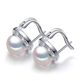 Round White Freshwater Pearl Floral Leaf Drop/Dangle Earrings in 0.925 White Sterling Silver (MDS230232)