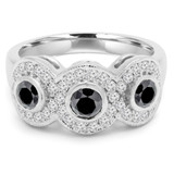 1 1/8 CTW Round Black Diamond Halo Three-Stone Engagement Ring in 14K White Gold (MD170094)