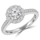 9/10 CTW Round Diamond Halo Engagement Ring in 14K White Gold (MD190120)