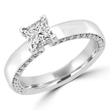 1 1/8 CTW Princess Diamond Solitaire with Accents Engagement Ring in 14K White Gold (MD190218)