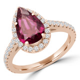 1 9/10 CTW Pear Pink Tourmaline & Round Diamond Pear Halo Cocktail Engagement Ring in 14K Rose Gold with Accents (MD190269)