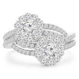1 3/5 CTW Round Diamond Two-Stone Split-shank Halo Engagement Ring in 18K White Gold (MD190544)