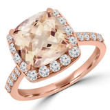 3 1/4 CTW Cushion Pink Morganite & Round Diamond Cushion Halo Cocktail Engagement Ring in 14K Rose Gold (MD190569)