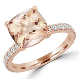 3 1/2 CTW Cushion Pink Morganite & Round Diamond Cocktail Engagement Ring in 14K Rose Gold with Accents (MD200242)