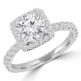 1 3/5 CTW Round Diamond Cushion Halo Engagement Ring in 14K White Gold (MD200431)