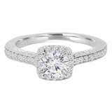 4/5 CTW Round Diamond Vintage Cushion Halo Engagement Ring in 14K White Gold (MD200623)