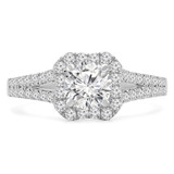 1 1/6 CTW Round Diamond Split Shank Cushion Halo Engagement Ring in 18K White Gold with Accents (MD210178)