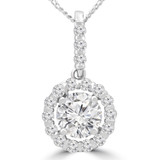 1 2/5 CTW Round Diamond Halo Pendant Necklace in 14K White Gold (MD210222)