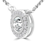 7/8 CTW Round Diamond Bezel set Halo Necklace in 14K White Gold (MD210228)