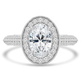 1 2/5 CTW Oval Diamond Vintage Two-row Oval Halo Engagement Ring in 14K White Gold with Accents (MD210357)