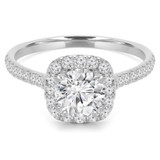 9/10 CTW Round Diamond Cathedral Cushion Halo Engagement Ring in 14K White Gold with Accents (MD210358)