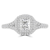 2/3 CTW Radiant Diamond Cathedral Split-Shank Double Cushion Halo Engagement Ring in 14K White Gold (MD220142)
