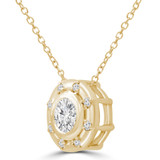 1/2 CTW Round Diamond Bezel Set Sun Halo Pendant Necklace in 14K Yellow Gold (MD220207)