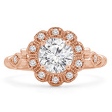 5/8 CTW Round Diamond Floral Vintage Halo Engagement Ring in 14K Rose Gold with Accents (MD220331)