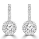 1 3/5 CTW Round Diamond Halo Drop/Dangle Earrings in 18K White Gold (MD220349)
