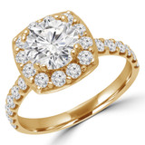 1 1/2 CTW Round Diamond Double-Prong Cushion Halo Engagement Ring in 14K Yellow Gold (MD220415)