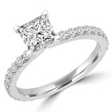 1 3/8 CTW Princess Diamond Solitaire with Accents Engagement Ring in 14K White Gold (MD230057)