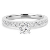 2/3 CTW Round Diamond High Set Hidden Halo Solitaire with Accents Engagement Ring in 14K White Gold (MD230112)