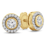 2/3 CTW Round Diamond Bezel Set Halo Stud Earrings in 14K Yellow Gold (MD230158)