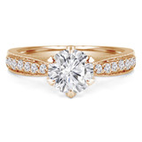 1 1/10 CTW Round Diamond 6-Prong Vintage Solitaire with Accents Engagement Ring in 14K Yellow Gold (MD240067)