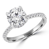 1 9/10 CTW Round Lab Created Diamond  Tappered Hidden Halo Solitaire with Accents Engagement Ring in 18K White Gold (MD240096)
