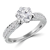 1 1/20 CTW Round Lab Created Diamond  6-Prong Tapered Solitaire with Accents Engagement Ring in 14K White Gold (MD240278)