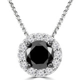 1 1/20 CTW Round Black Diamond Halo Pendant Necklace in 10K White Gold (MDR130011)