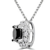 1 1/20 CTW Round Black Diamond Halo Pendant Necklace in 10K White Gold (MDR130011)