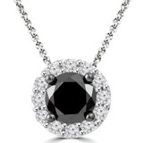 1 1/20 CTW Round Black Diamond Halo Pendant Necklace in 10K White Gold (MDR130011)