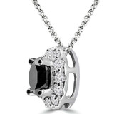 1 1/20 CTW Round Black Diamond Halo Pendant Necklace in 10K White Gold (MDR130011)