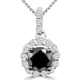 7/8 CTW Round Black Diamond Halo Pendant Necklace in 10K White Gold (MDR130012)