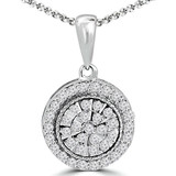 1/4 CTW Round Diamond Halo Cluster Pendant Necklace in 14K White Gold (MDR130021)